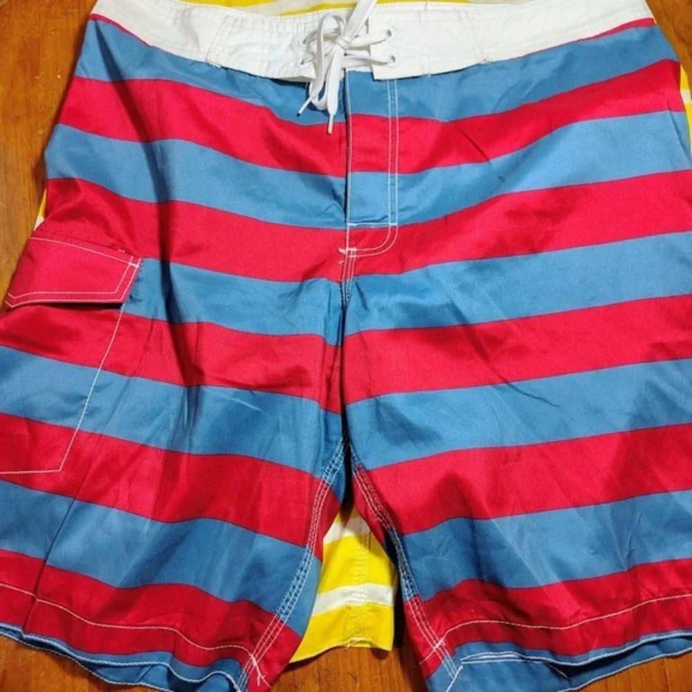 2 Board Shorts Old Navy swimwear‎ Yellow Blue Red Stripes Trunks surfing beach